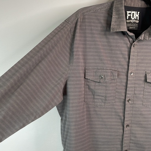 Fox Mens Horizontal Striped Button-Up Shirt Grey Long Sleeves Collar Slim Fit XL - Picture 4 of 15